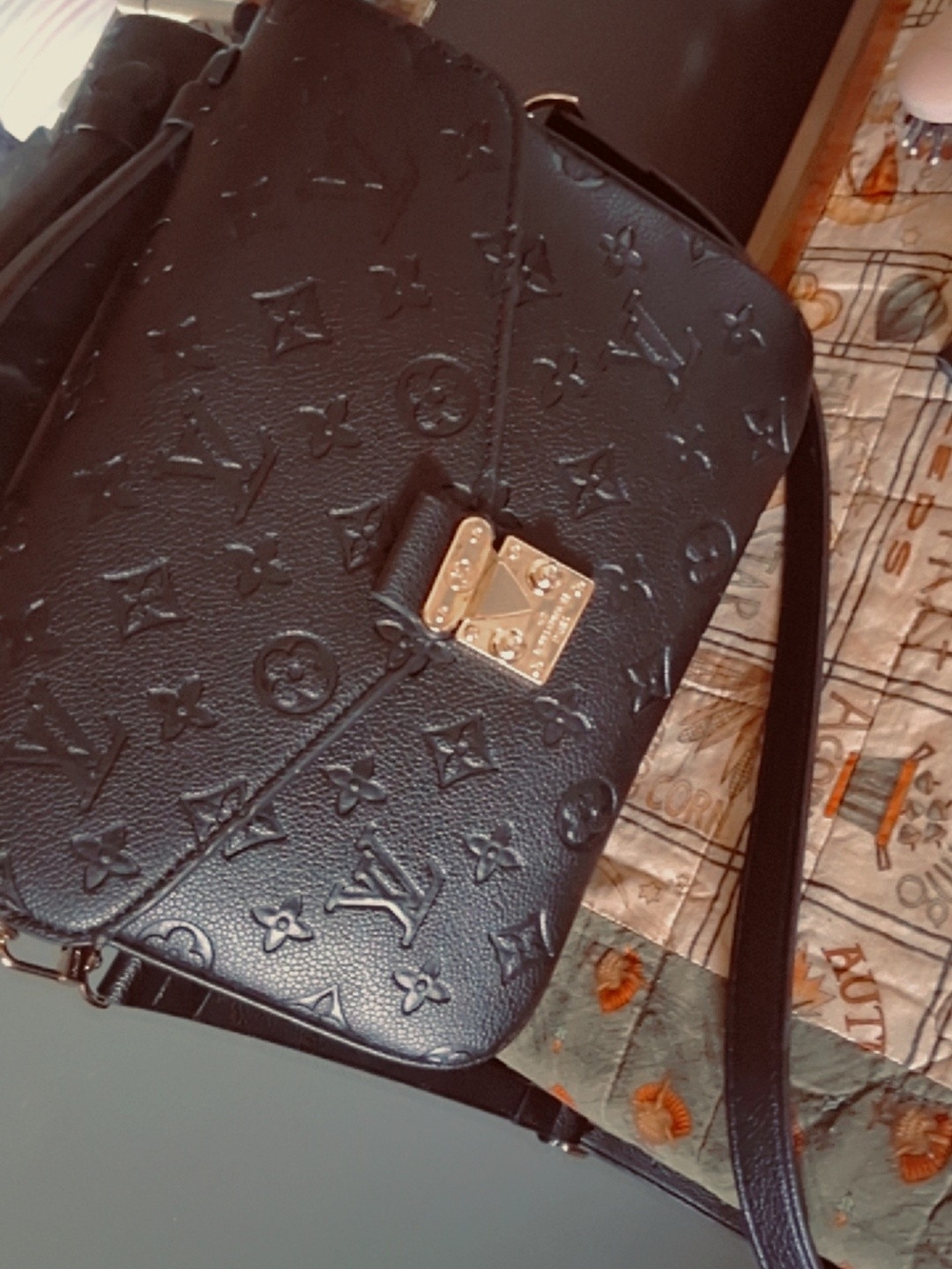 Louis Vuitton Black Monogram Embossed Crossbody with Gold Hardware